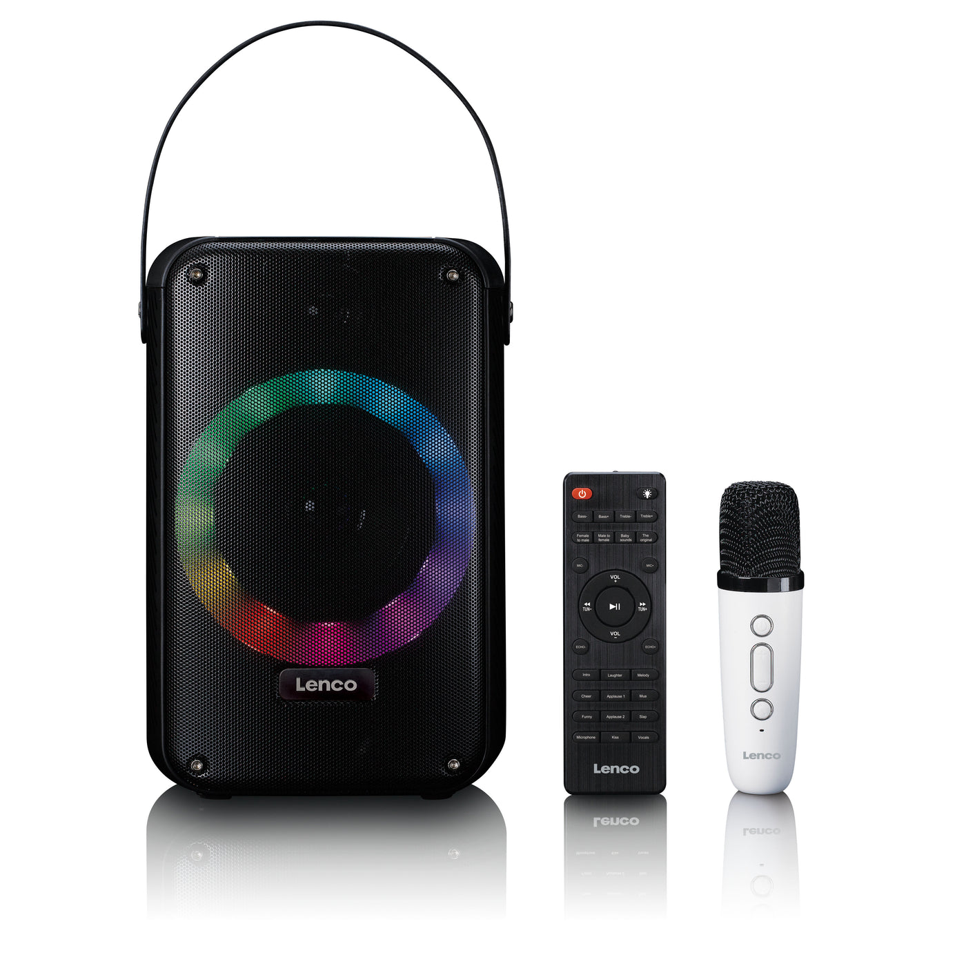 LENCO BTC-060BK - Karaoke set met Bluetooth®, oplaadbare batterij, draadloze karaoke microfoon en disco LED-verlichting - Zwart