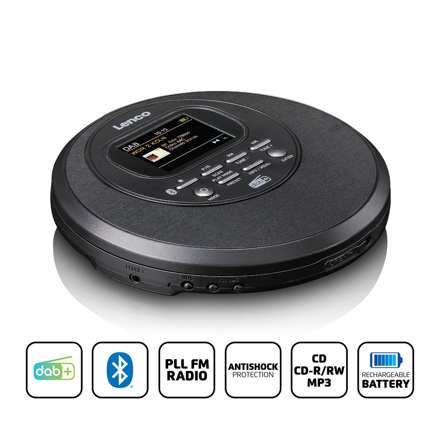 LENCO CD-500BK - Portable CD player with DAB+/FM radio and Bluetooth® - Black