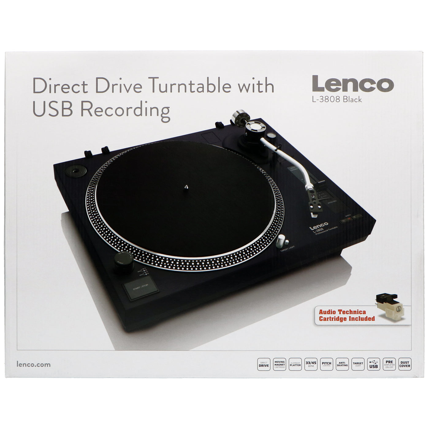 LENCO L-3808 Black - Direct drive Record Player with USB / PC Encoding - Black