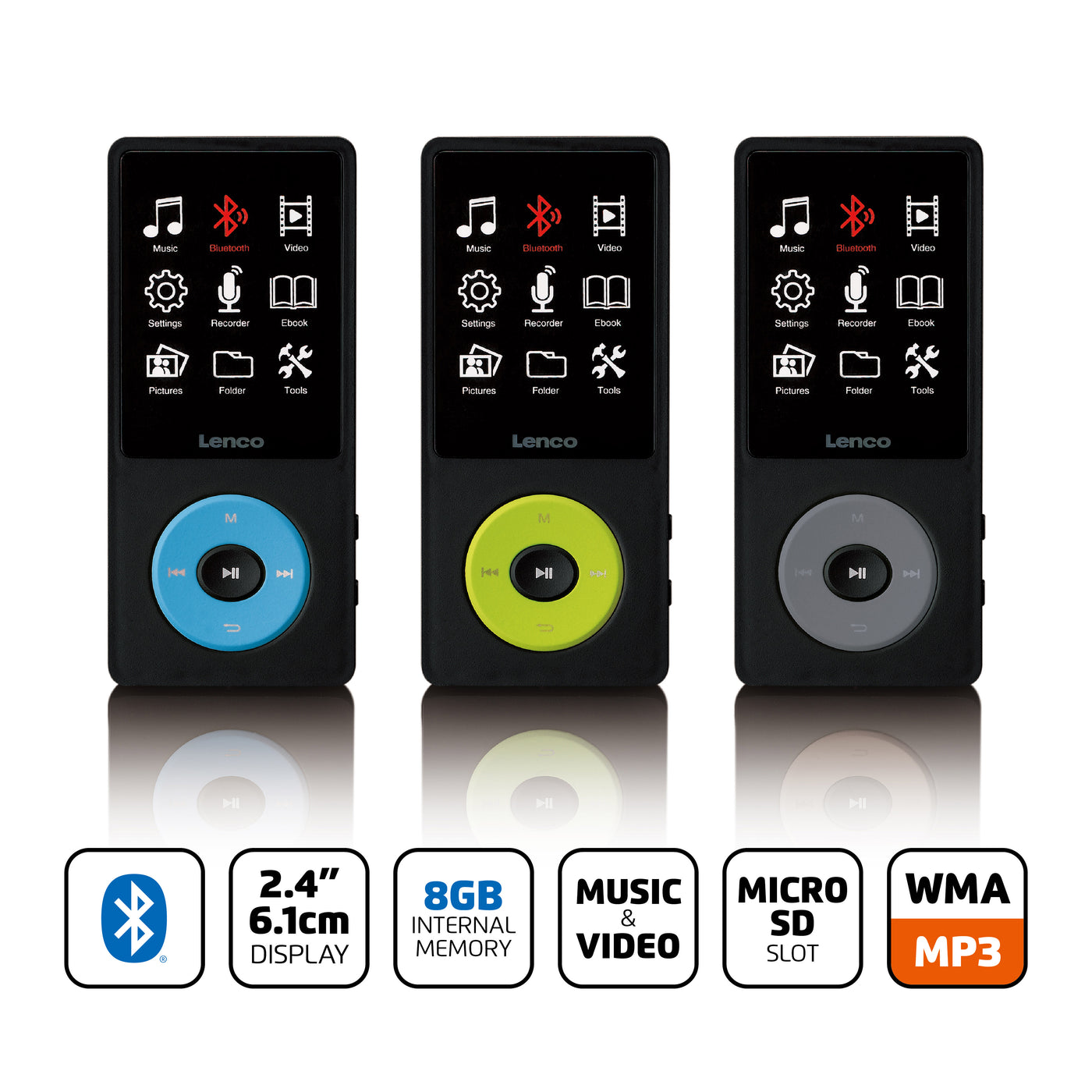 LENCO Xemio-860BK - MP3/MP4 player with Bluetooth® and 8GB internal memory - Black
