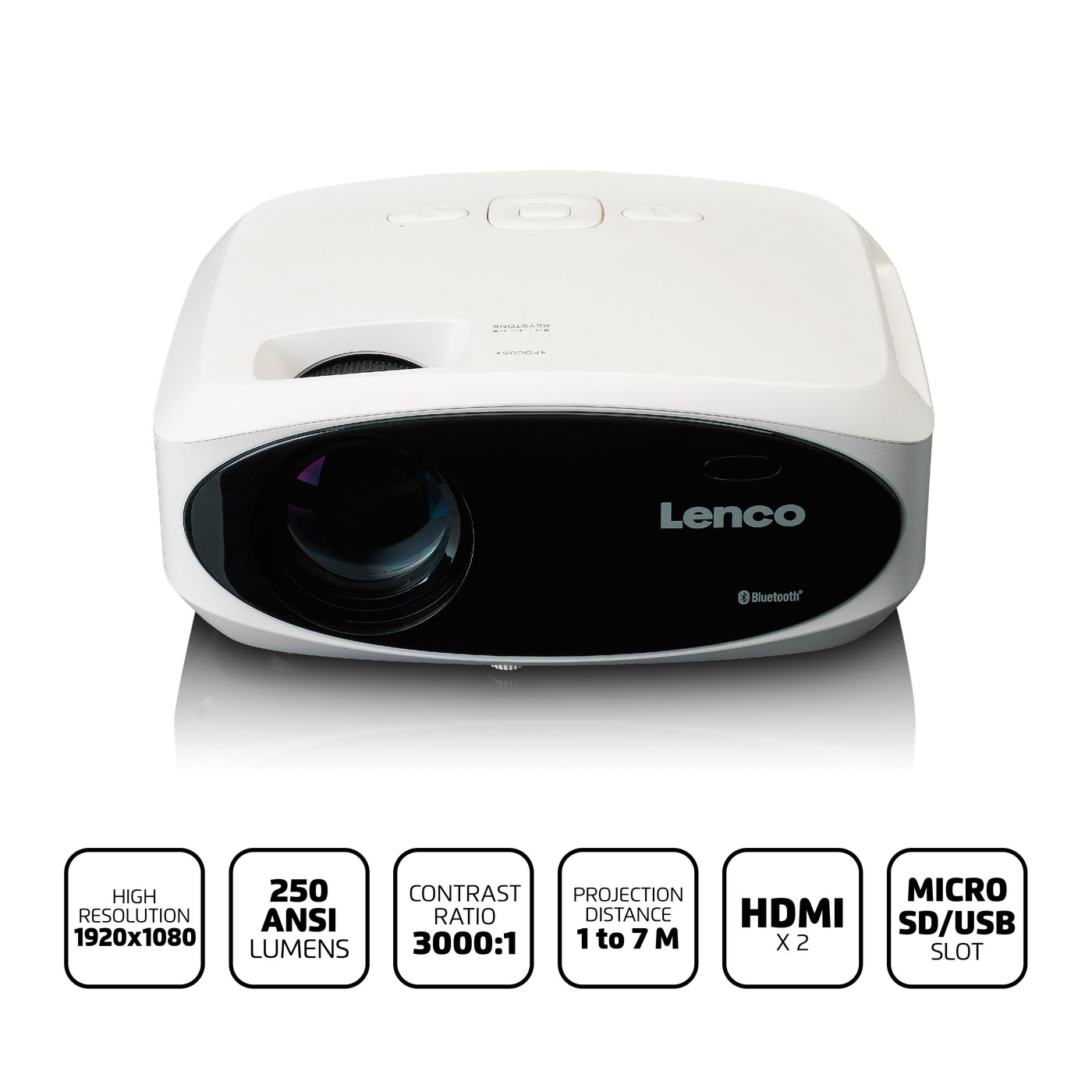 LENCO LPJ-900WH - Full HD beamer, helder en scherp met 250 Lumens, 510cm Projectie - Wit