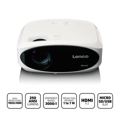 LENCO LPJ-900WH - 4K projector, bright and sharp with 250 Lumens, 510cm Projection - White
