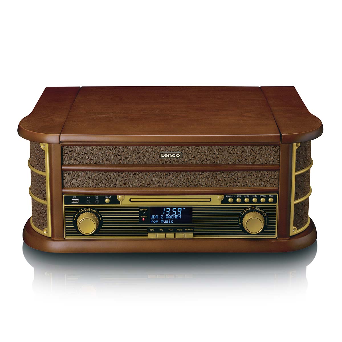 CLASSIC PHONO TCD-3571MY - Houten retro platenspeler met Bluetooth®, DAB+/FM Radio, USB encoding, CD-speler, Cassettespeler en ingebouwde speakers - Hout