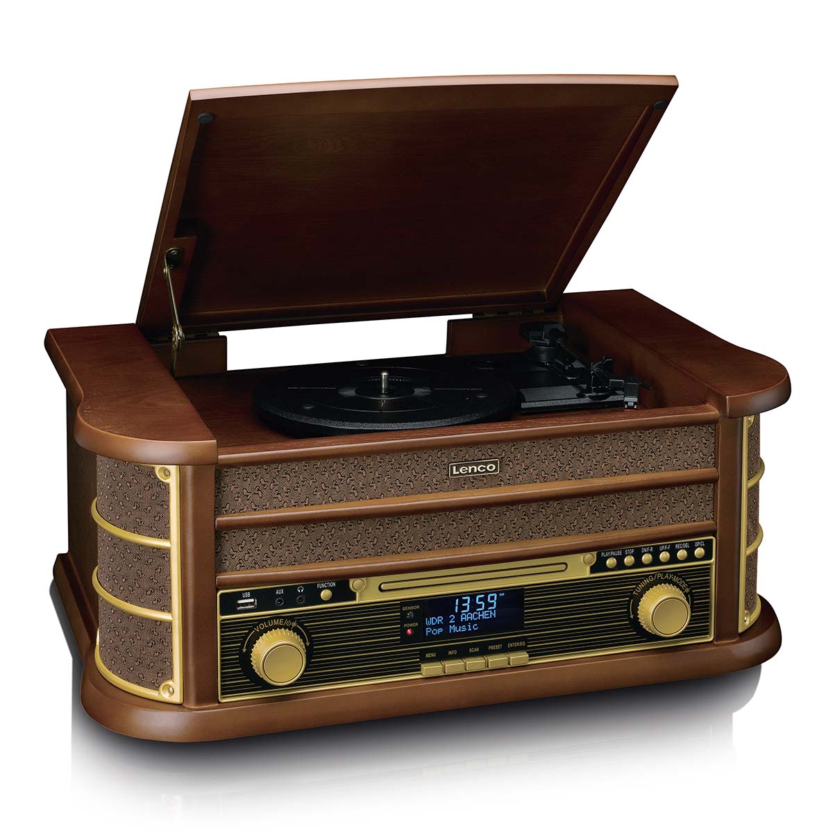 CLASSIC PHONO TCD-3571MY - Houten retro platenspeler met Bluetooth®, DAB+/FM Radio, USB encoding, CD-speler, Cassettespeler en ingebouwde speakers - Hout