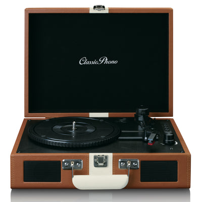 CLASSIC PHONO TT-120BNWH -  Record Player with Bluetooth® reception and built-in speakers and rechargeable battery - Brown/White