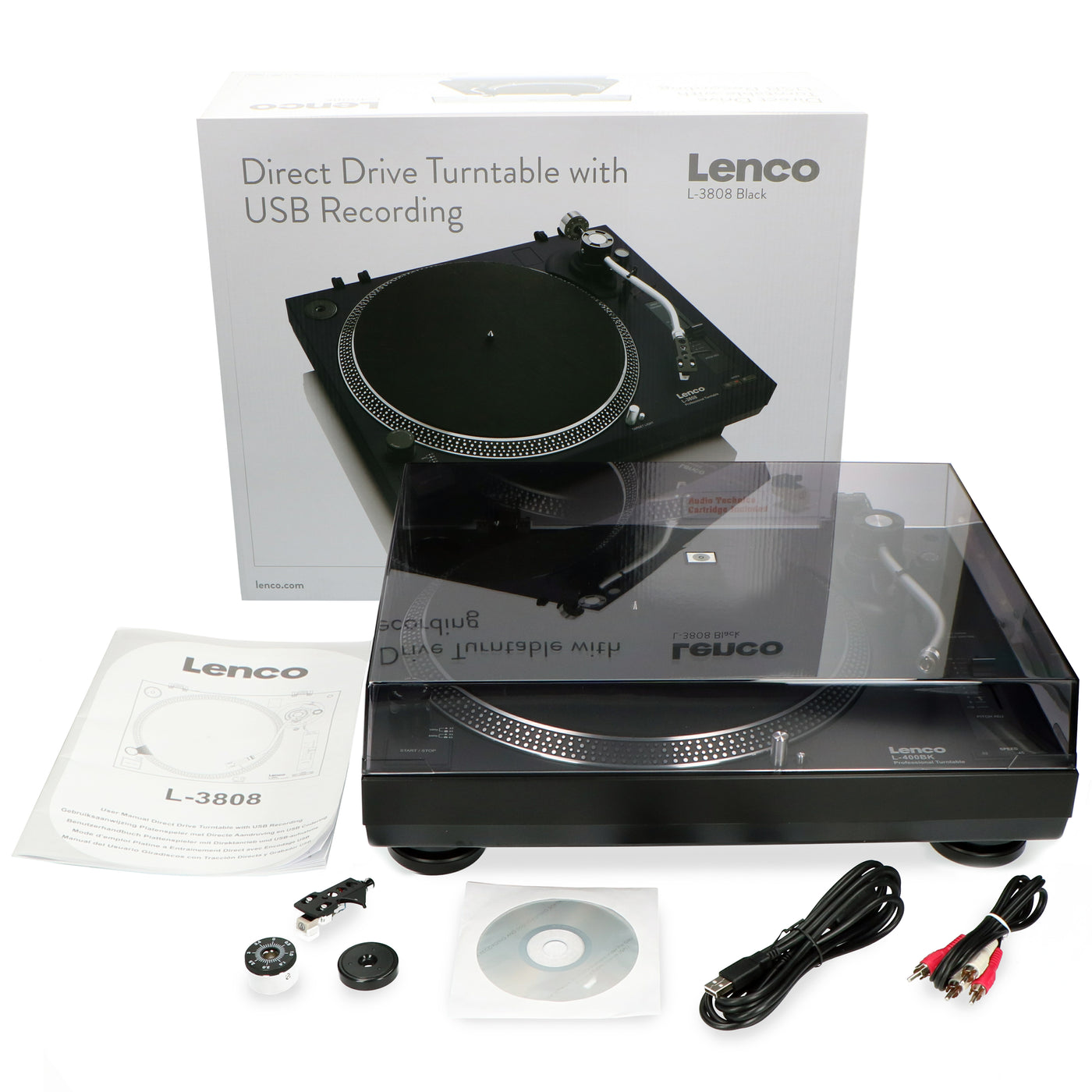 LENCO L-3808 Black - Direct aangedreven Platenspeler met USB/PC encoding - Zwart