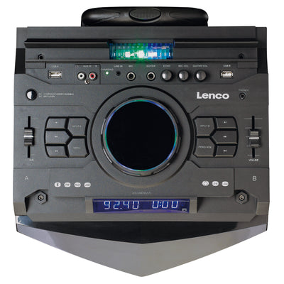 LENCO PMX-300 - High power DJ mixer system met Bluetooth®, USB, FM en party lights - Zwart