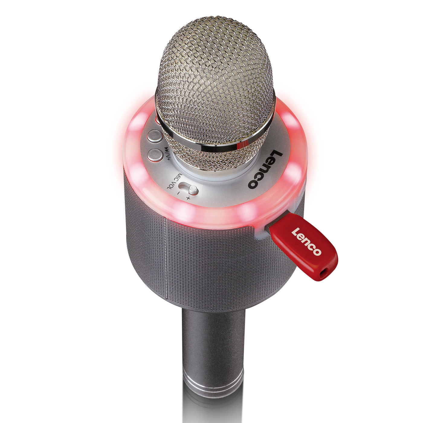Lenco BMC-085SI Karaoke microfoon met Bluetooth, speaker en verlichting - zilver