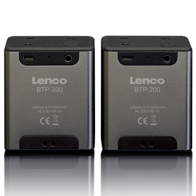 LENCO BTP-200BK - Bluetooth® Stereo Speaker set met 8 uur speeltijd met accessoires - Grijs
