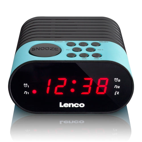 LENCO CR-07 Blue - FM Wekkerradio met slaaptimer en dubbele alarm functie - Blauw