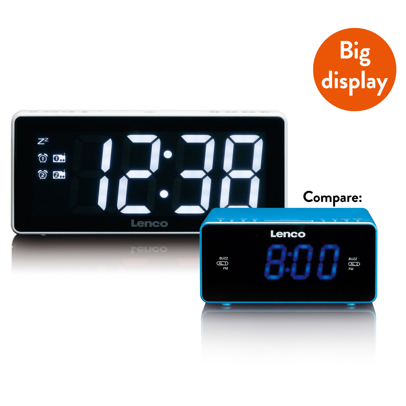 LENCO CR-30WH - FM Wekkerradio met groot 3" LED scherm