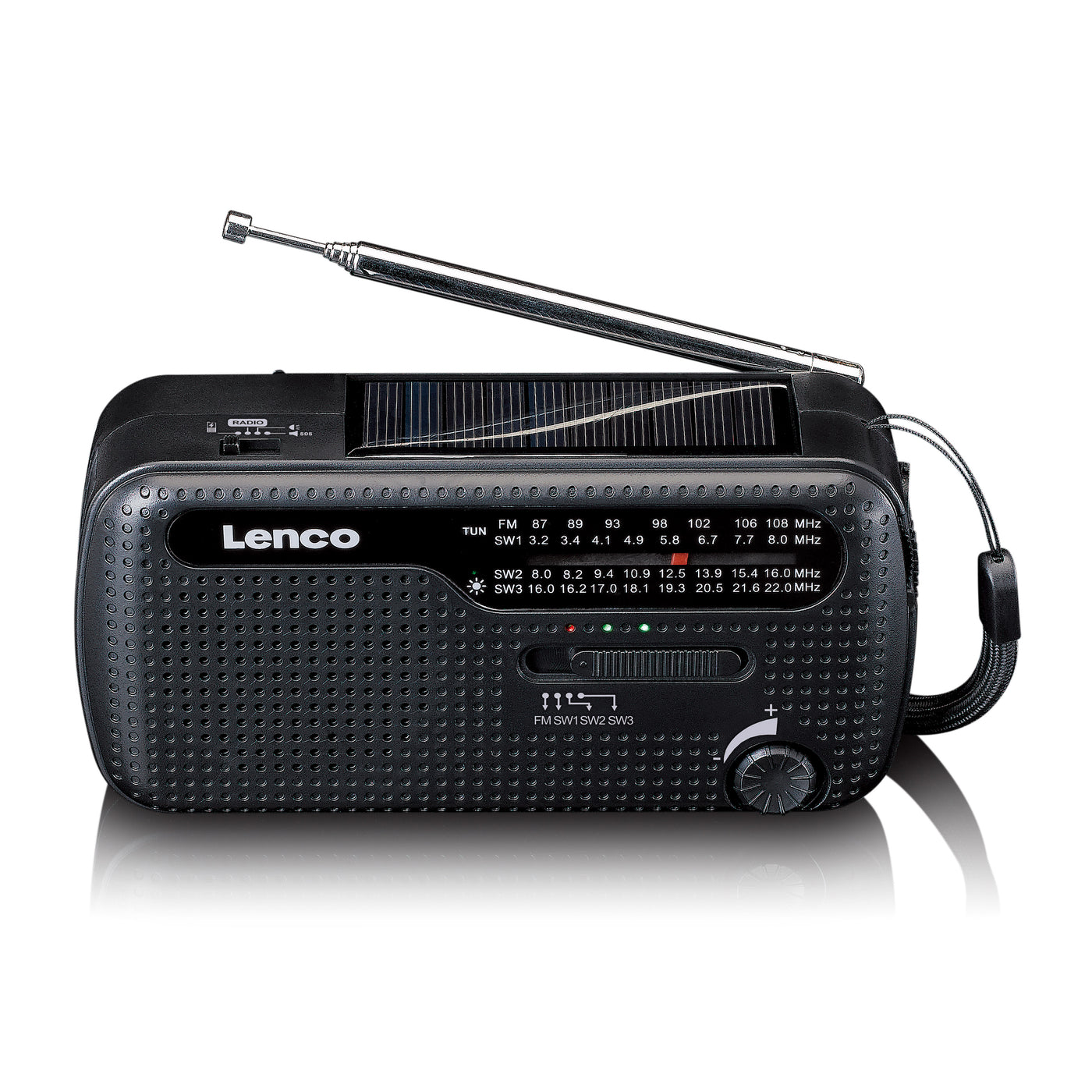 LENCO MCR-112BK - Draagbare opwindbare noodradio, zaklamp en powerbank in één - Zwart
