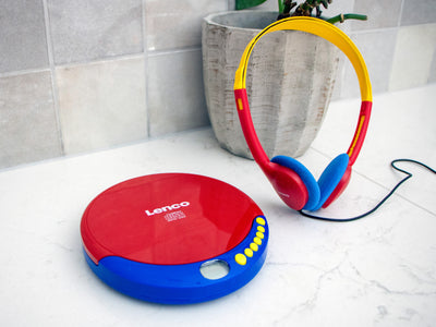 LENCO CD-021KIDS - Portable CD player for children with kids headphones, rechargeable batteries, and built-in sound limiter - Multicoloured