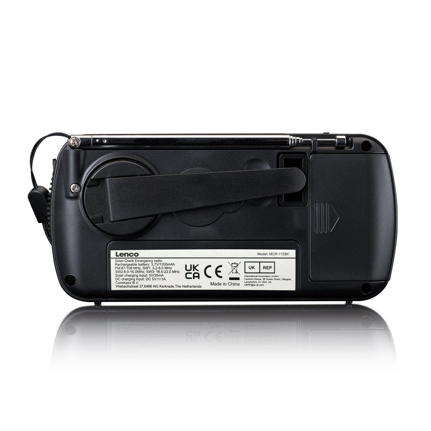 LENCO MCR-112BK - Draagbare opwindbare noodradio, zaklamp en powerbank in één - Zwart