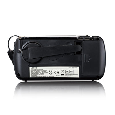 LENCO MCR-113BK - Draagbare opwindbare noodradio, zaklamp en powerbank in één - Zwart