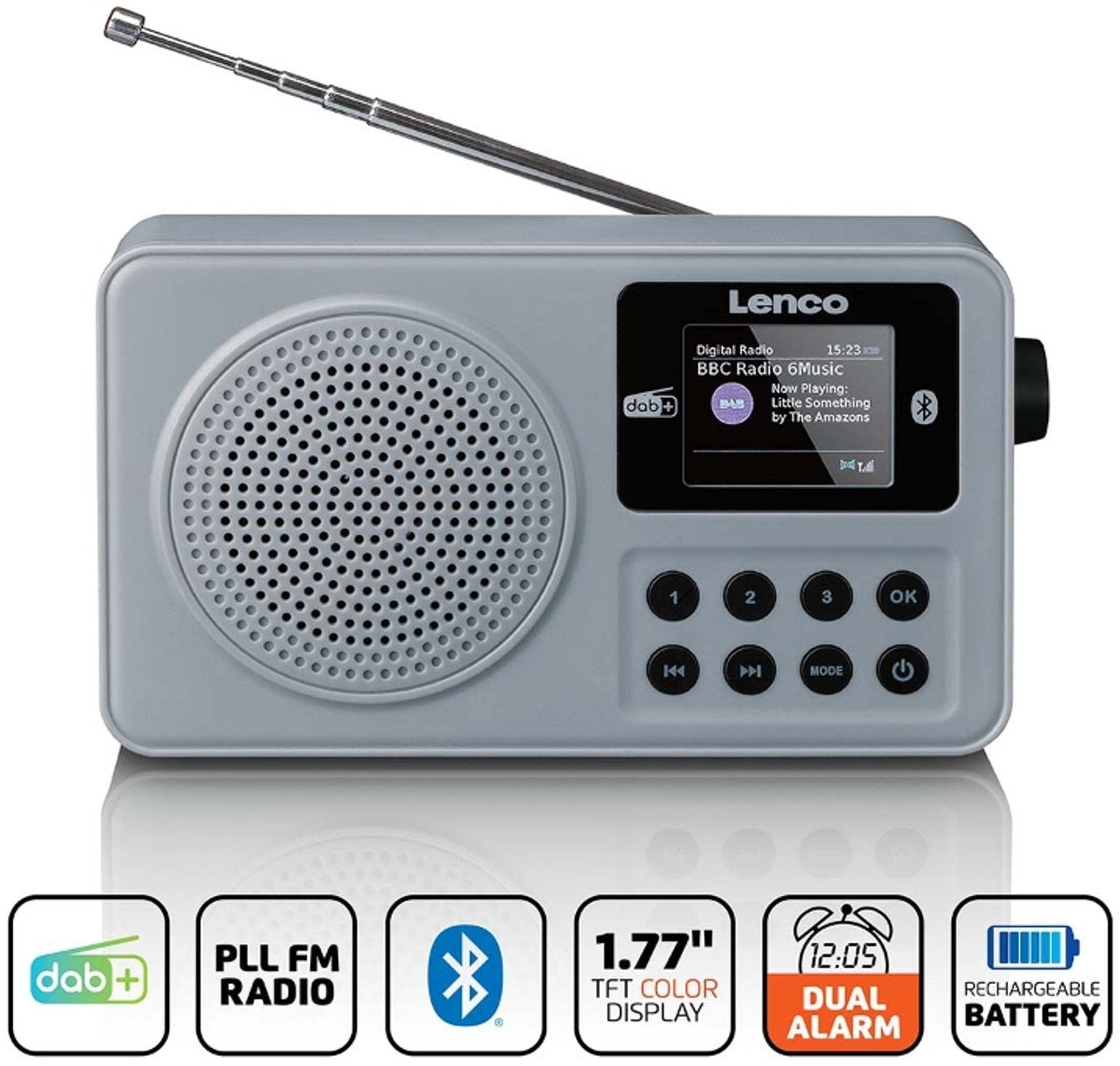 Lenco PDR-034GY - Portable DAB+/FM radio with Bluetooth and rechargeable battery - Gray