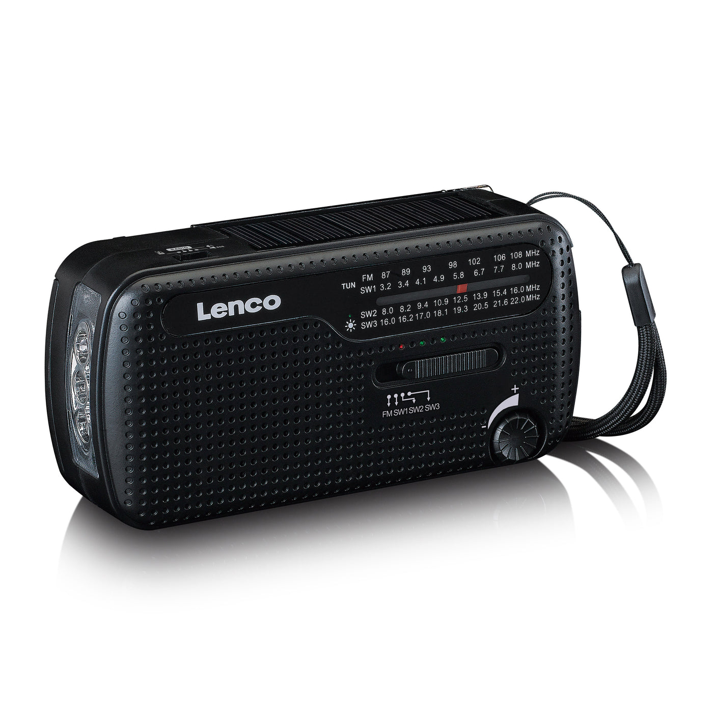 LENCO MCR-113BK - Portable hand crank emergency radio, flashlight and power bank in one - Black