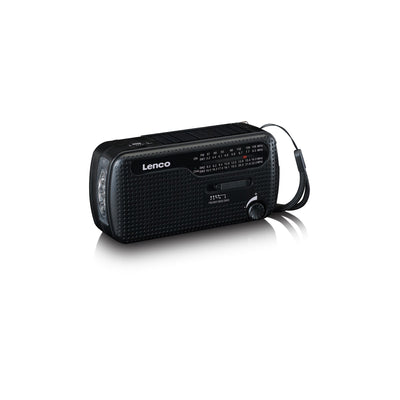 LENCO MCR-112BK - Portable hand crank emergency radio, flashlight and power bank in one - Black