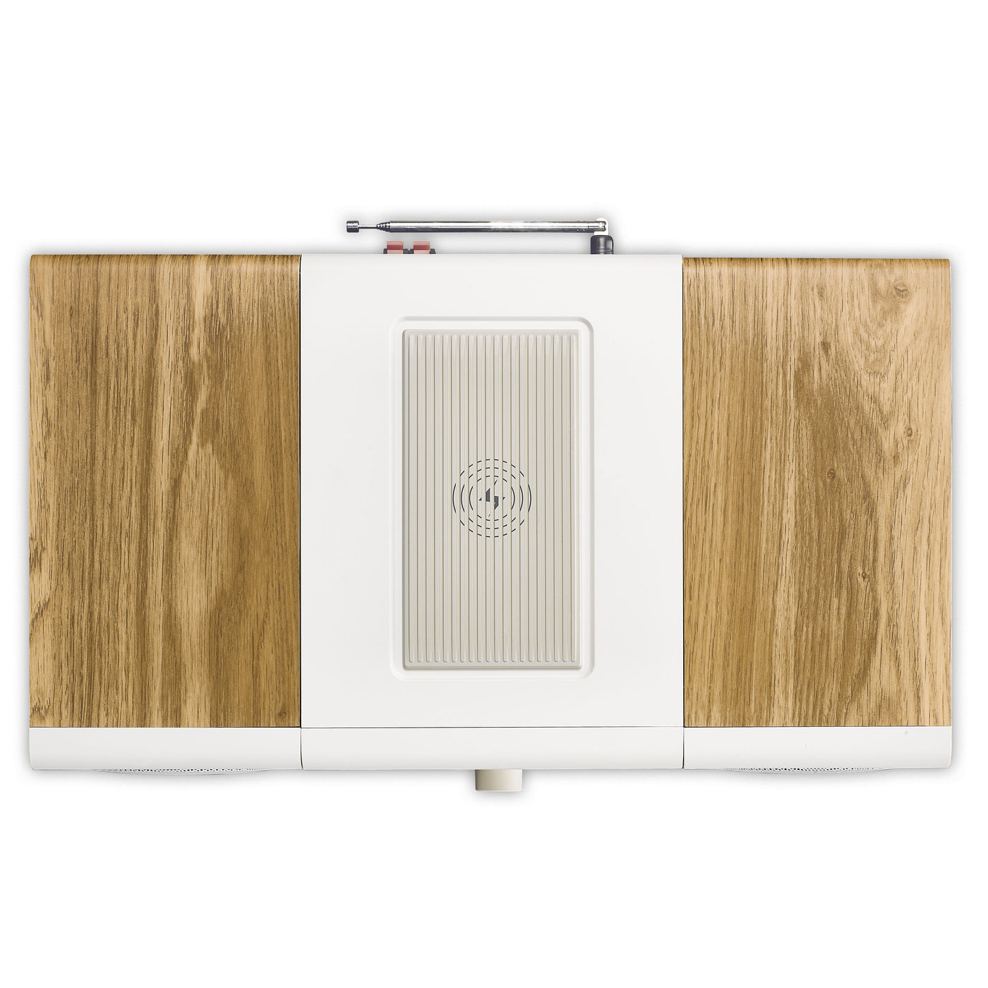 LENCO MC-375WHWD - HiFi Stereo system with DAB+/FM Radio, Bluetooth®, CD Player, and wireless charging station - White/Wood