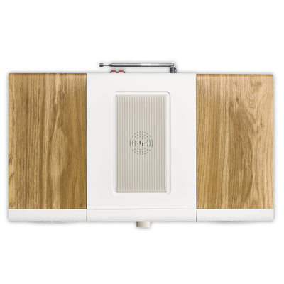 LENCO MC-375WHWD - HiFi Stereo system with DAB+/FM Radio, Bluetooth®, CD Player, and wireless charging station - White/Wood