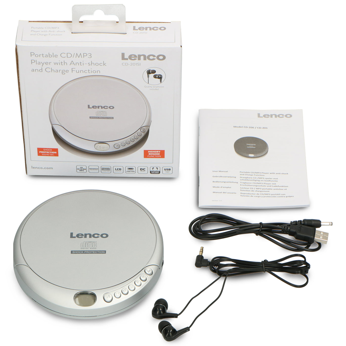 LENCO CD-201SI - Portable CD-player with anti-shock - Silver