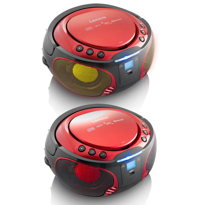 LENCO SCD-550RD - Draagbare FM Radio CD/MP3/USB/Bluetooth®-speler met LED verlichting - Rood