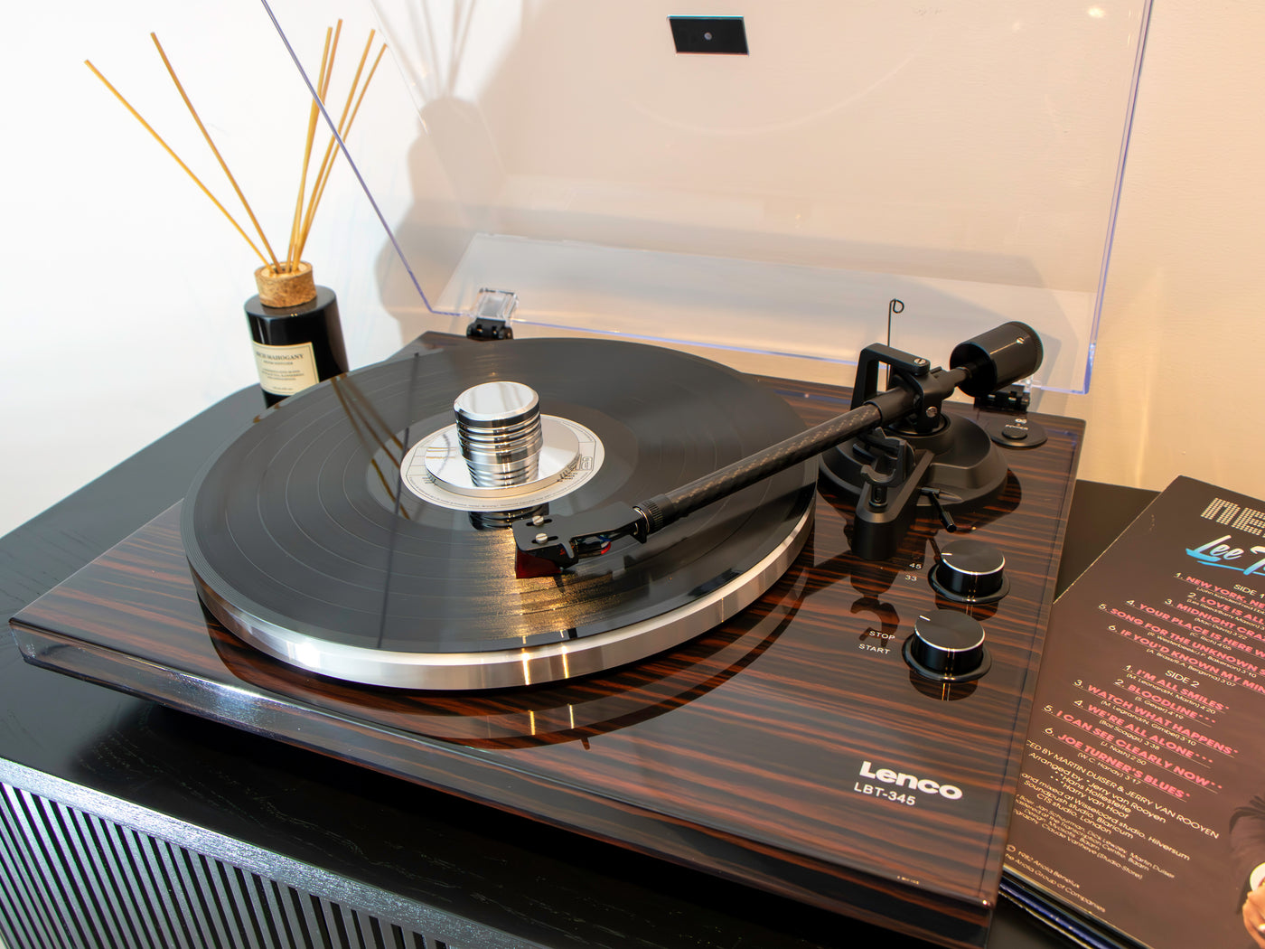 LENCO LBT-345WA - Record Player with Bluetooth® and Ortofon 2M Red cartridge, including chrome-plated record stabilizer - Walnut