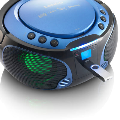 LENCO SCD-550BU - Portable FM Radio CD/MP3/USB/Bluetooth® player with LED lighting - Blue