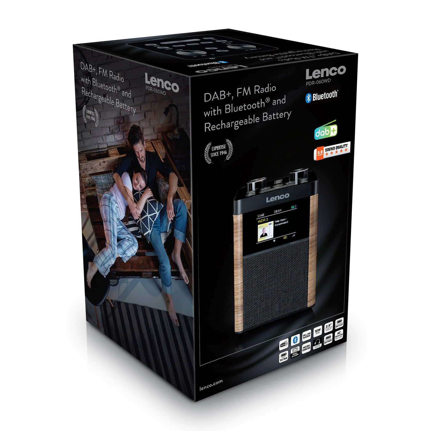 LENCO PDR-060WD - Portable DAB+/FM Radio Bluetooth®, 10W Speaker, 14H Batterij - Zwart