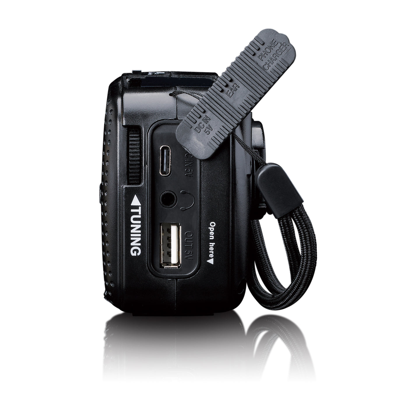 LENCO MCR-112BK - Portable hand crank emergency radio, flashlight and power bank in one - Black