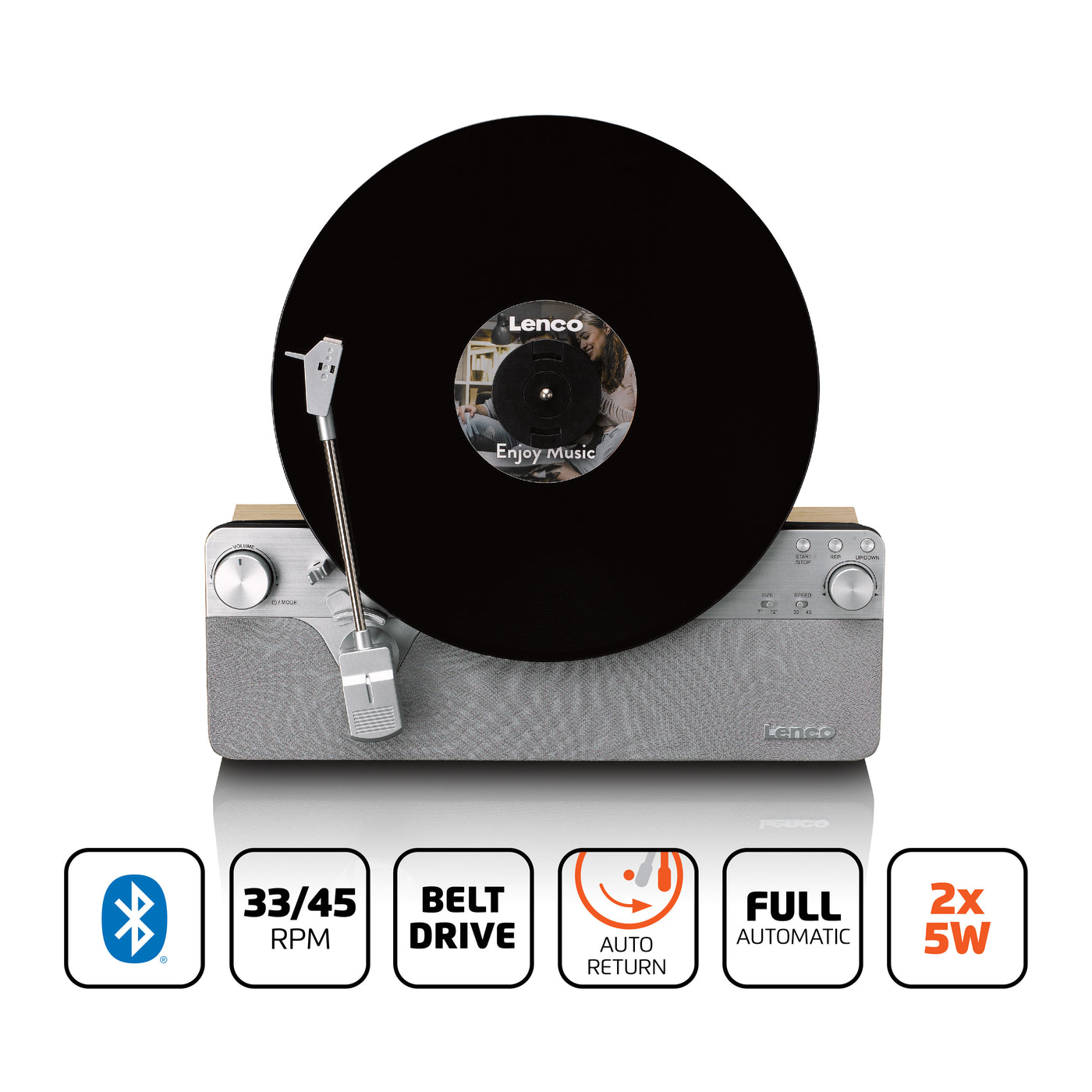 LENCO LSA-071SI - Volautomatische verticale platenspeler met ingebouwde luidsprekers en Bluetooth® - Zilver
