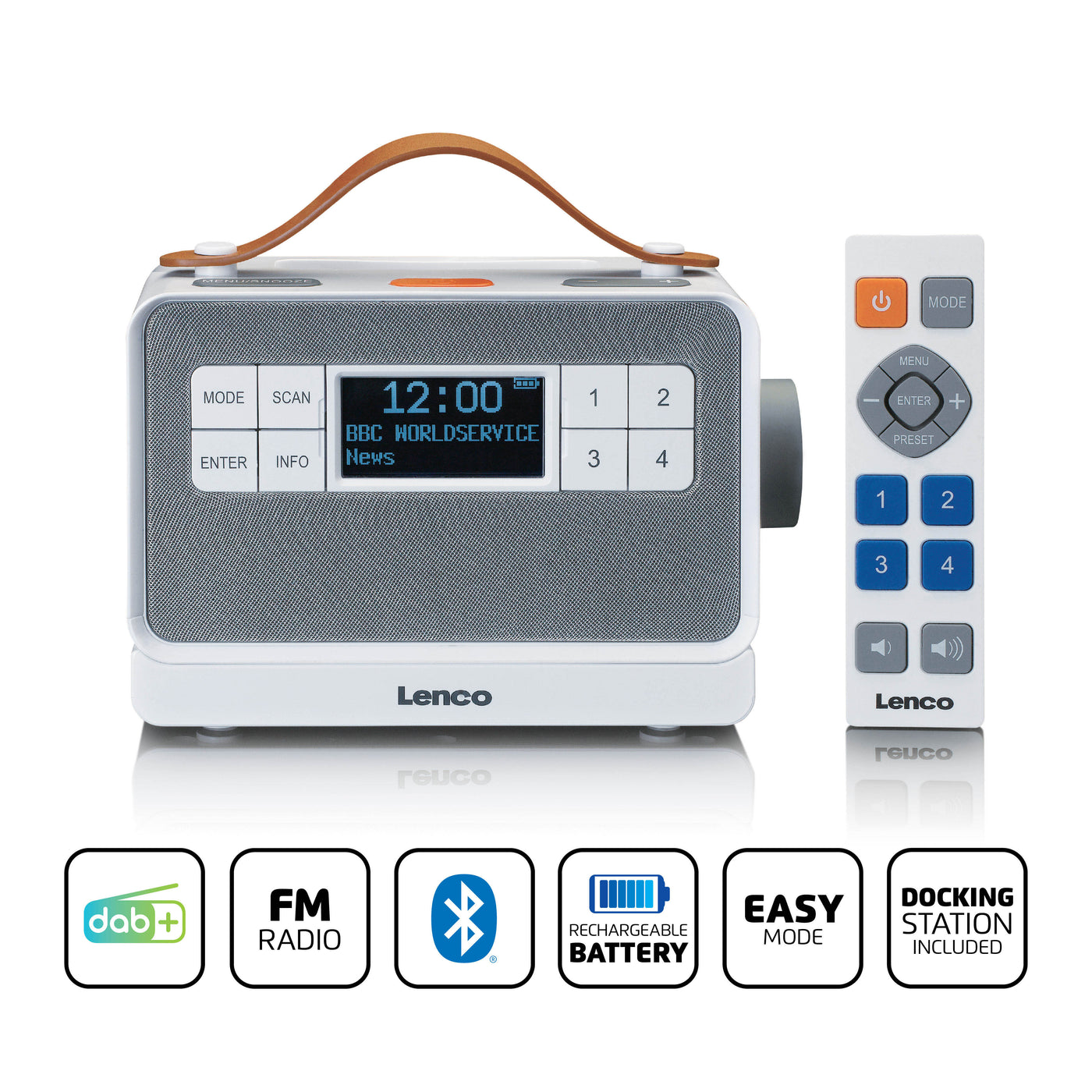 LENCO PDR-065WH - Portable senior FM/DAB+ radio with big buttons and "Easy Mode" function, white