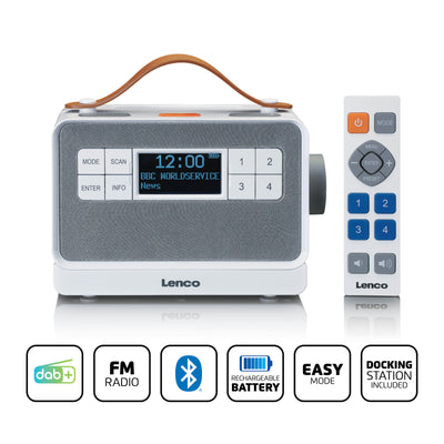 LENCO PDR-065WH - Portable senior FM/DAB+ radio with big buttons and "Easy Mode" function, white