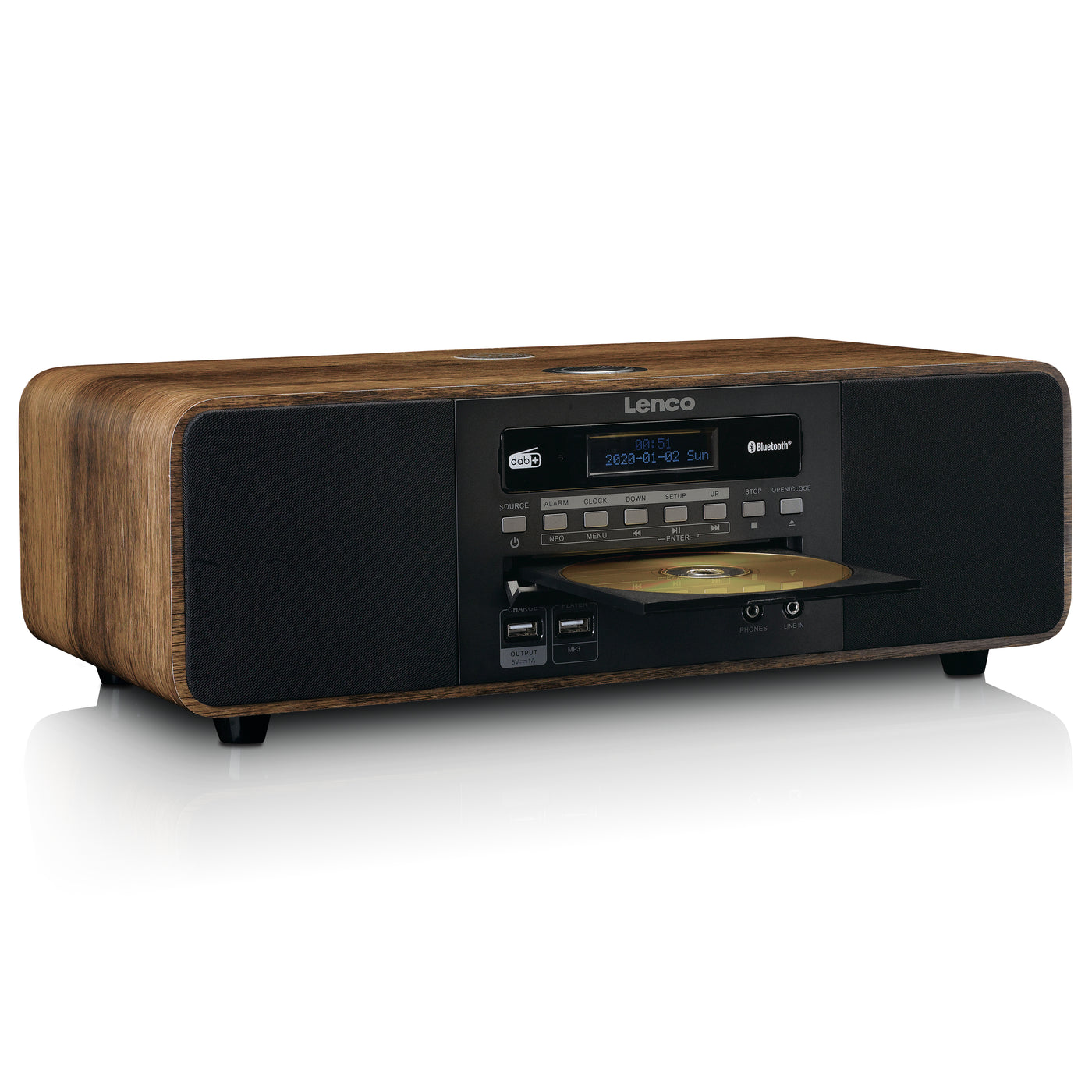 LENCO DAR-051WD -  Stereo DAB+/ FM radio, CD, 2 USB, Bluetooth®, QI en afstandsbediening