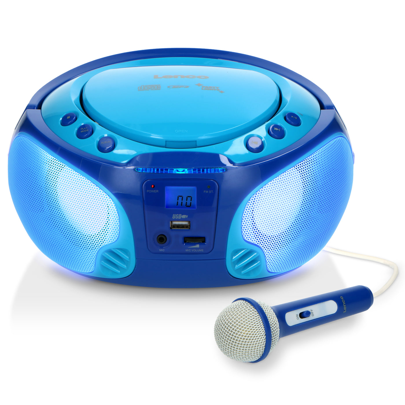 LENCO SCD-650BU Draagbare FM Radio CD/MP3/USB microfoon en licht effecten - Blauw