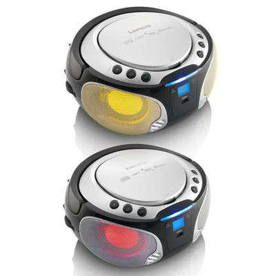 LENCO SCD-550SI - Draagbare FM Radio CD/MP3/USB/Bluetooth®-speler met LED verlichting - Zilver