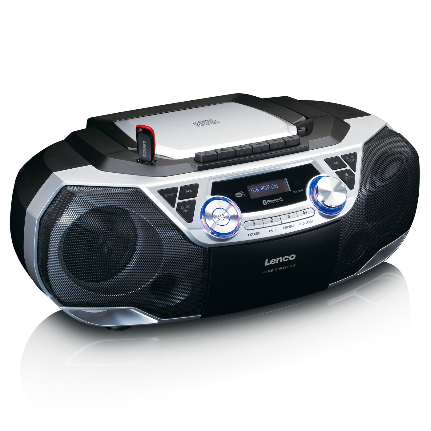 LENCO SCD-720SI - Draagbare boombox met DAB+/FM radio, Bluetooth®, CD, casette recorder en USB speler - Zilver