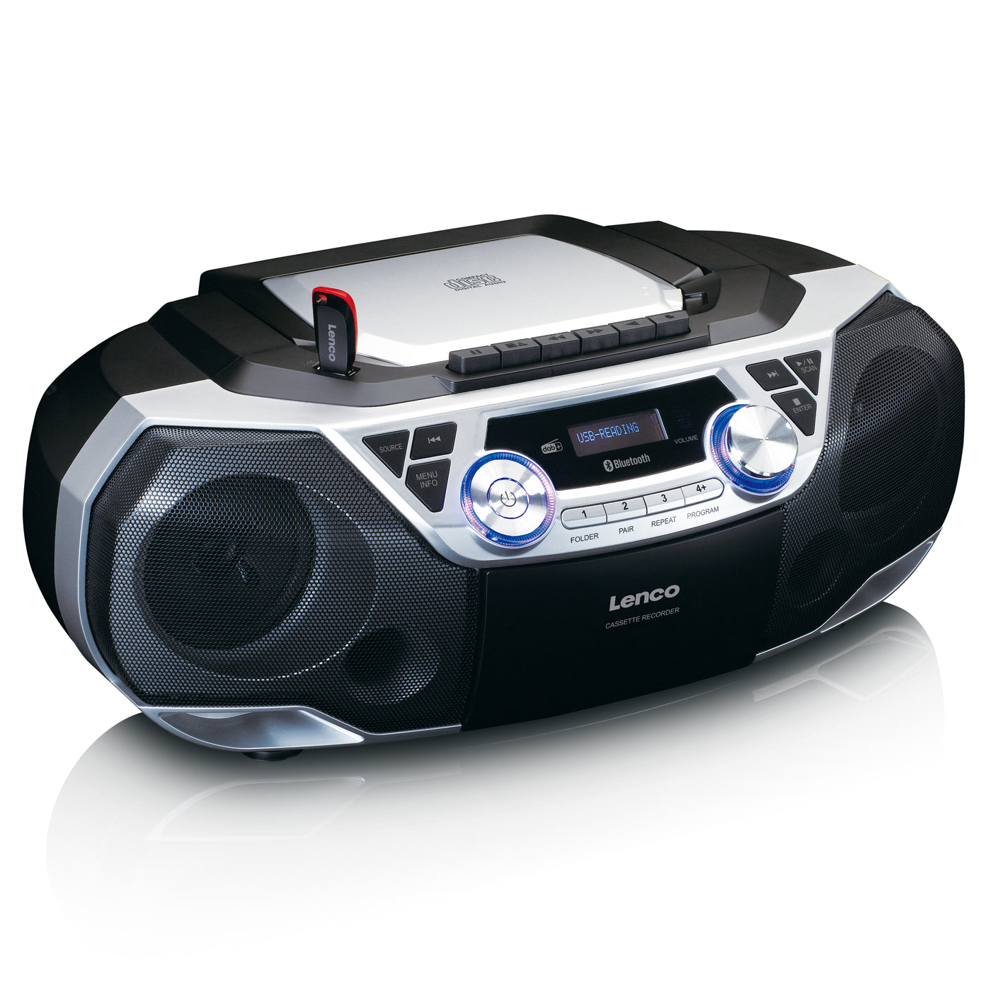 LENCO SCD-720SI - Portable Boombox with DAB+/FM radio, Bluetooth®, CD, Casette Recorder and USB player - Silver