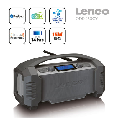 LENCO ODR-150GY - DAB+/FM site radio with Bluetooth®, IP54 water and dust resistant - Grey
