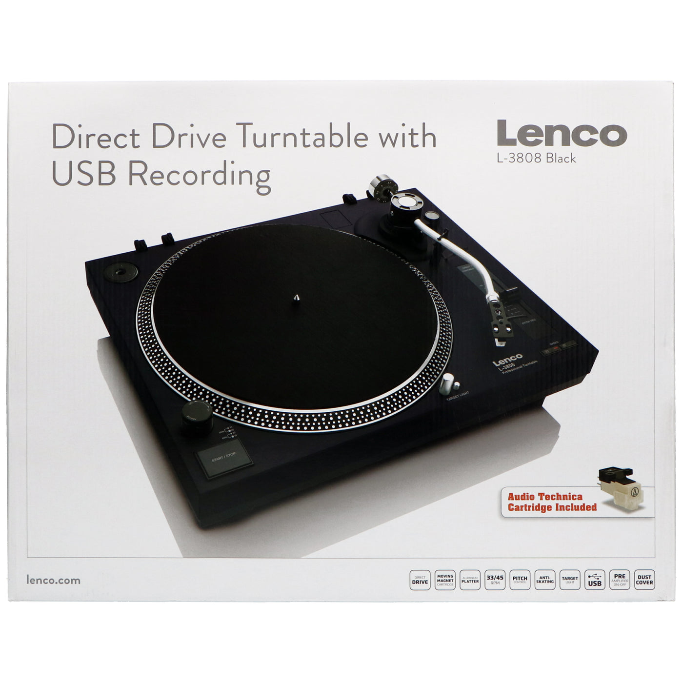 LENCO L-3808 Black - Direct aangedreven Platenspeler met USB/PC encoding - Zwart