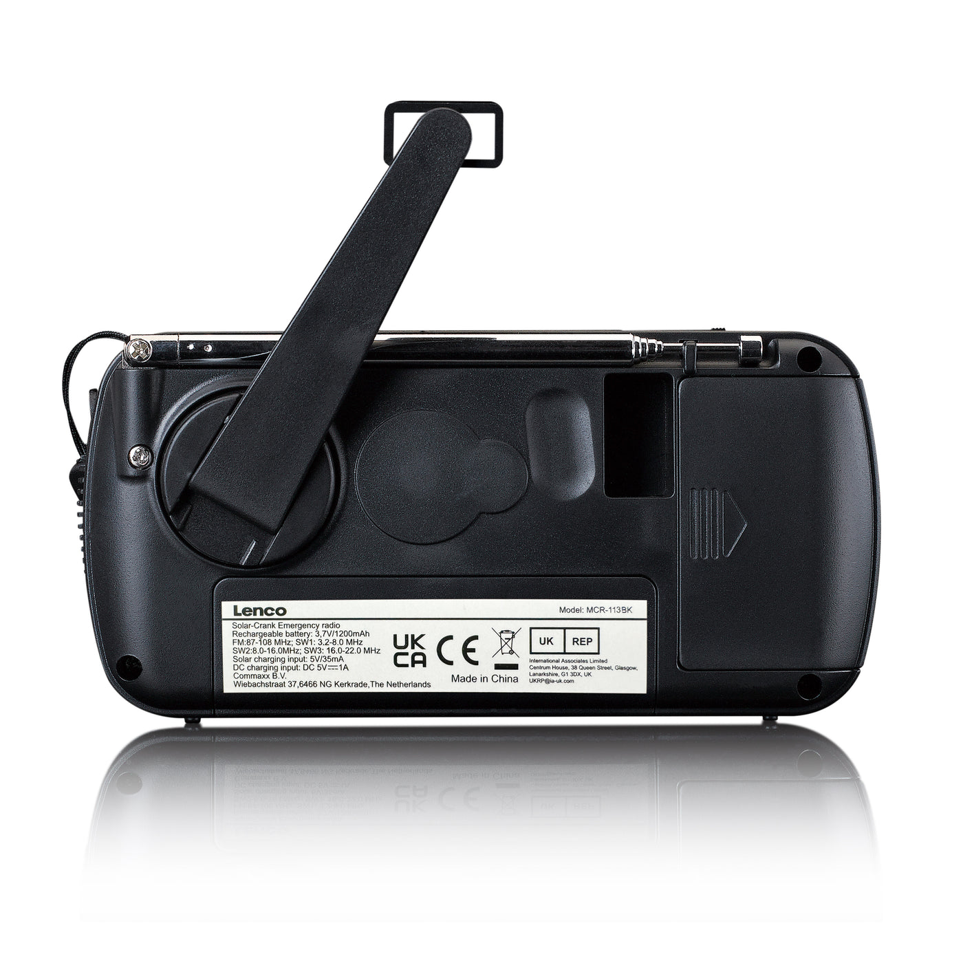 LENCO MCR-113BK - Portable hand crank emergency radio, flashlight and power bank in one - Black