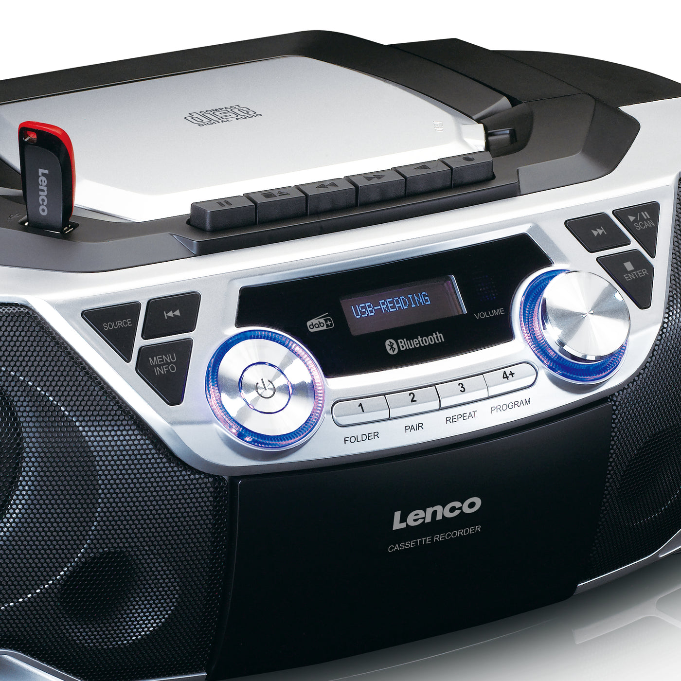 LENCO SCD-720SI - Draagbare boombox met DAB+/FM radio, Bluetooth®, CD, casette recorder en USB speler - Zilver