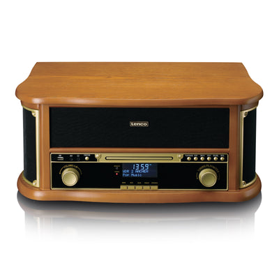 CLASSIC PHONO TCD-2571WD - Wooden retro turntable with Bluetooth®, DAB+/FM radio, USB encoding, CD player, cassette player, and built-in speakers - Wood
