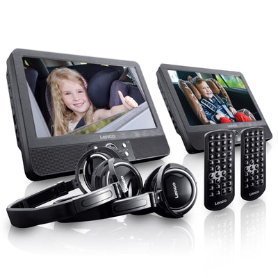 LENCO DVP-939 - 2x9" Portable DVD player with USB, SD, integrated battery, 2x headphones and 2x bracket - Black