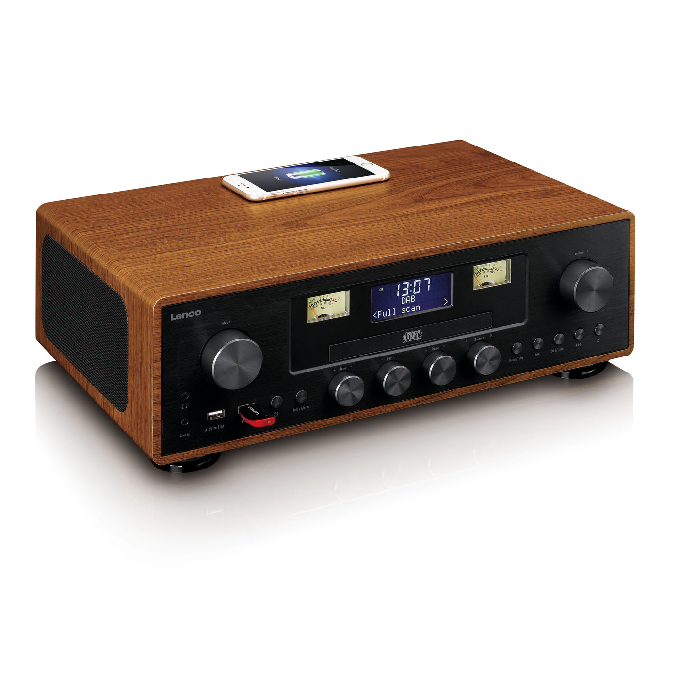 LENCO DAR-081WD - DAB+/FM radio met CD-speler, USB, Bluetooth® en draadloos oplaadpunt - Hout/Zwart