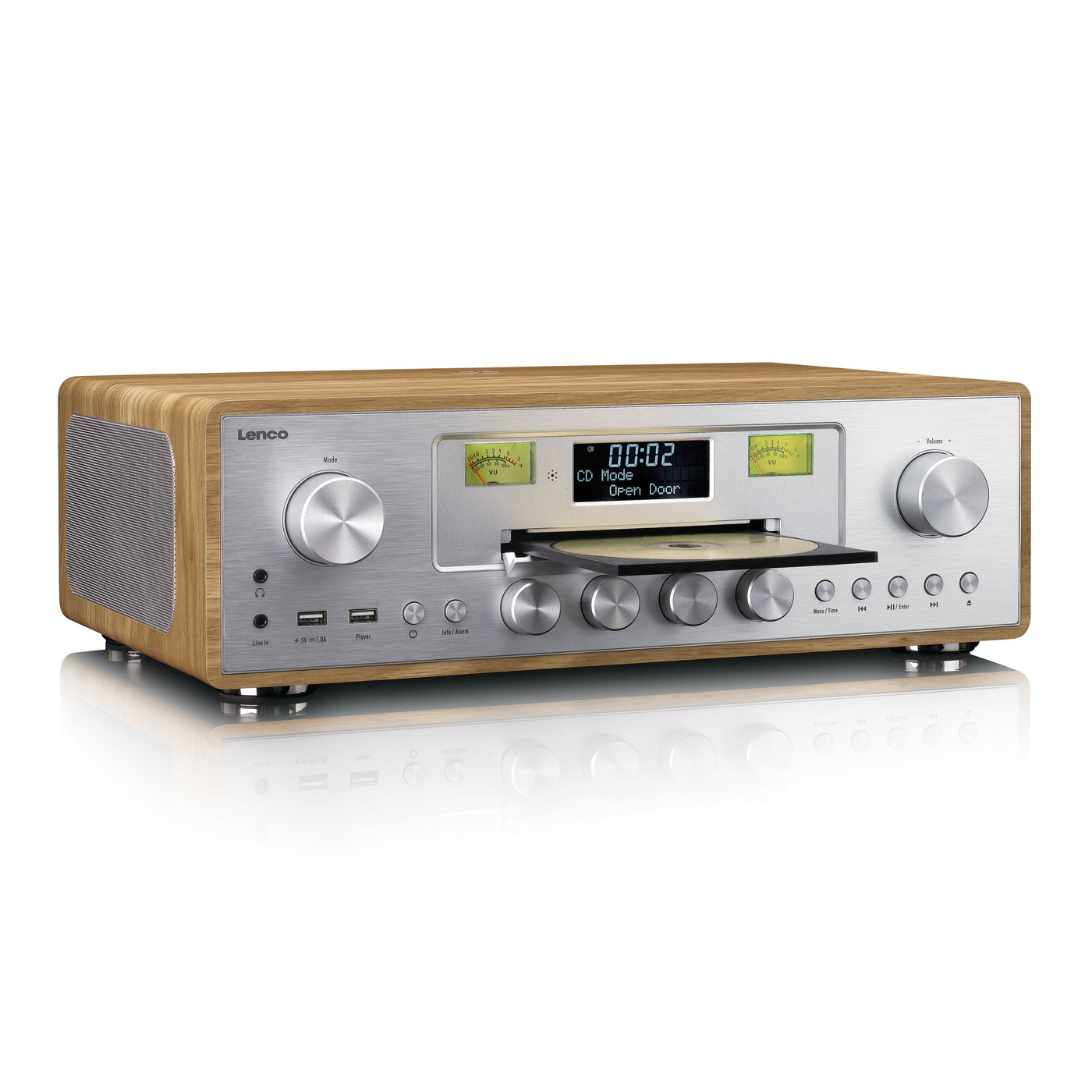 LENCO DAR-281WDSI - DAB+/FM radio met CD-speler, USB, Bluetooth® en draadloos oplaadpunt - Hout/Zilver