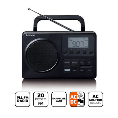 LENCO MPR-035BK - Compact portable FM radio with LCD display - Black