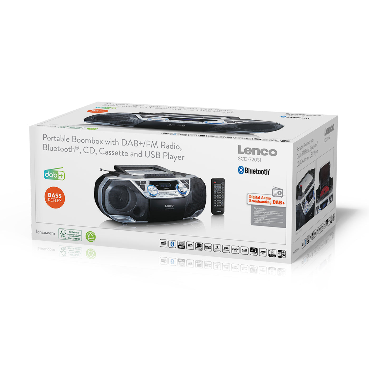 LENCO SCD-720SI - Draagbare boombox met DAB+/FM radio, Bluetooth®, CD, casette recorder en USB speler - Zilver