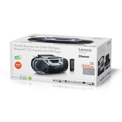 LENCO SCD-720SI - Draagbare boombox met DAB+/FM radio, Bluetooth®, CD, casette recorder en USB speler - Zilver
