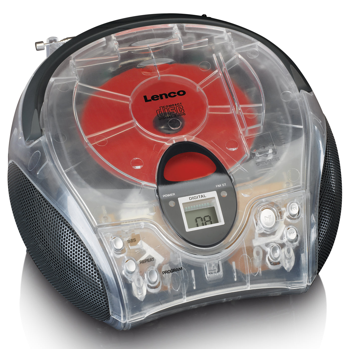 LENCO SCD-24TR - Portable stereo FM radio with CD player - Transparent